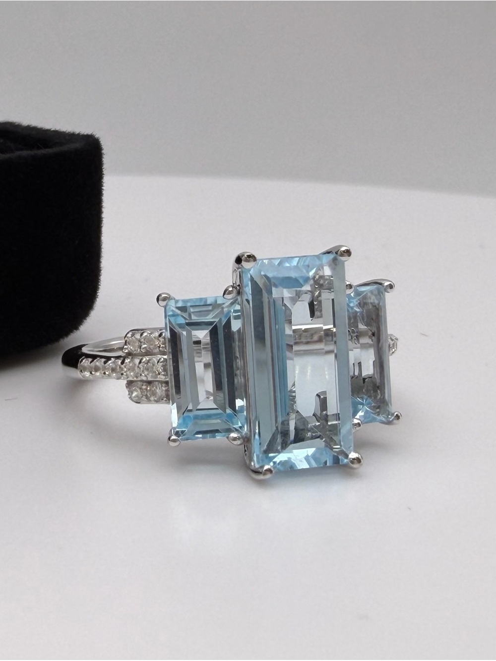 6.2cts Baguette Cut Sky Blue Topaz Ring Three Stone Size 7